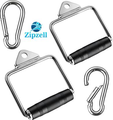 Zip Zell Sports Pair of D Handle with Rubber Hand grips, 2 Pcs S lock ( Silver, Black ) Multi-training Bar