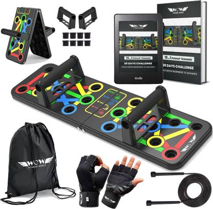 WOW FITNESS WORLD Portable Push Up Board Combo, 15-in-1 Multipurpose Pushup Board for Men & Women, Push-up Bar
