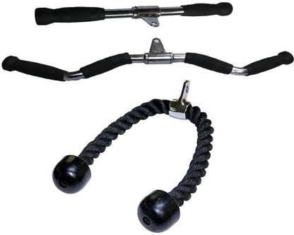 ISHAN SPORTS Combo - Tricep Straight Lat Bar, Zig Zag Curl Bar Handle and Tricep Rope Multi-training Bar