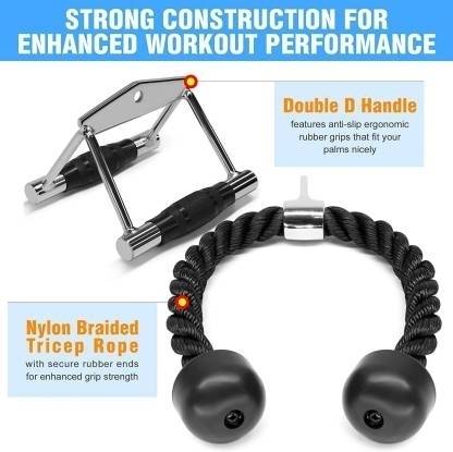 ABSSports Double D Rowing Handle Cable Machine Attachment, Combo Tricep Pulldown Rope Multi-training Bar