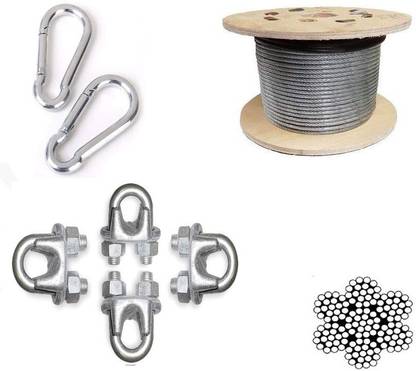 LCARNO Gym Machine PU Coated Wire 6MM 5M Silver with 2 Snap Hook, 4 Gym Wire Lock Multi-training Bar