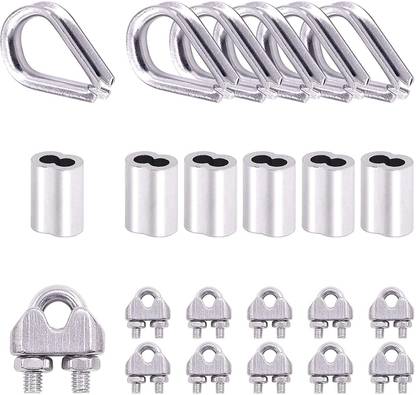 LCARNO 24Pcs Wire Rope Cable Clip Clamps Thimble and Aluminum Crimping Loop Multi-training Bar