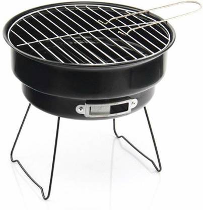 CONTINENTAL BBQ Round Shape Barbeque/Portable Charcoal Barbecue Table Camping Outdoor Garden Grill BBQ Black Carbon Steel LxBxH (33 * 13 * 16) cm (ITN-179-3) Color Black Meatball Rack Grill