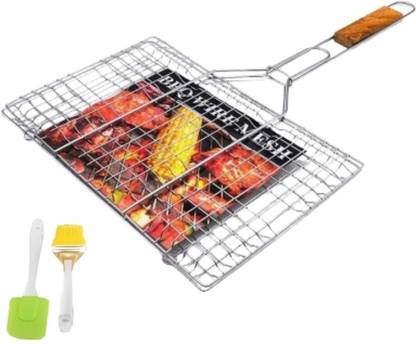 GrillHaven Steel Portable Barbecue BBQ Grill Net Basket Roast Grilling Tray Plated Charcoal Grill