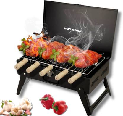 Hot Grill Outdoor Briefcase Barbeque - Foldable Portable & 5 Skewers for Camping & Picnics Charcoal Grill