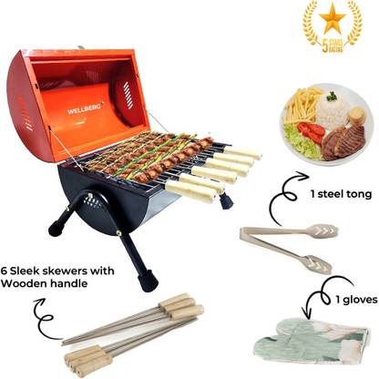 WELLBERG Barrel Barbeque Griller | Portable Coal BBQ for Home, Camping & Outdoor Use Charcoal Grill