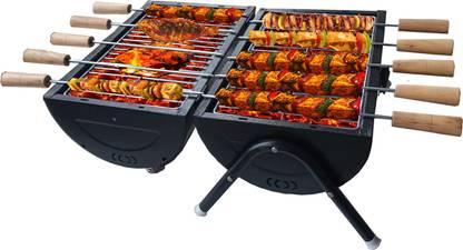 Geico master FordableCampingGrillCharcoalGrillBarbequeWith10Skewers2CharcoalTray Charcoal Grill