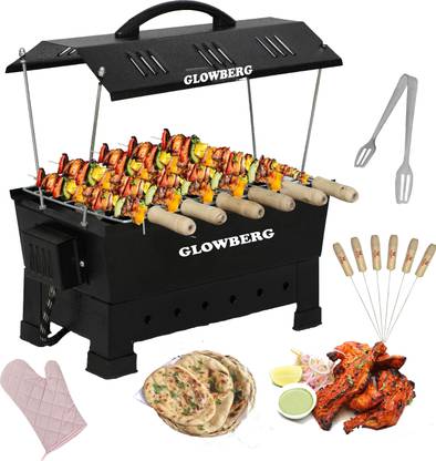 Glowberg Hut Shape Barbeque Portable Electric & Charcoal Barbecue Grill & Tandoor with 6 Wooden Handle Skewers Outdoor Garden Grill BBQ Electric Grill (Black) Electric Tandoor