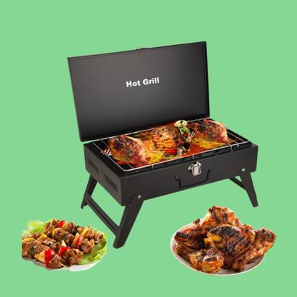 Hot Grill Compact Briefcase Barbeque - Foldable & Lightweight with 5 Skewer for Travel BBQ Charcoal Grill