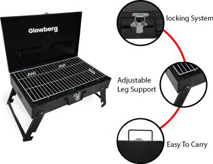 Glowberg Versatile Charcoal Briefcase BBQ for Tailgating Charcoal Grill