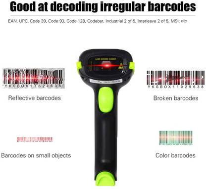 F2C Laser Barcode Scanner Wireless Handheld Barcode Scanner 2-in-1 with USB Receiver - Green Laser Barcode Scanner