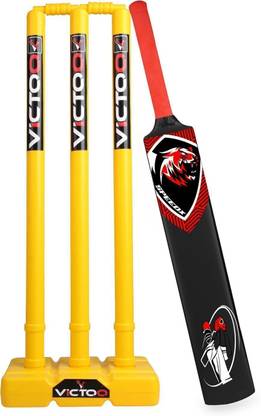 VICTOO Heavy Duty Plastic Cricket Bat,Full Size (34” X 4.5”inches) + one set wicket ste PVC/Plastic Cricket  Bat For 15+ Yrs