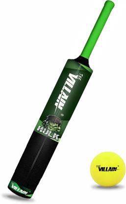 THE VILLAIN Plastic Cricket Bat | Black Color | Full Size | Bat & Ball | PVC/Plastic Cricket  Bat For 15+ Yrs