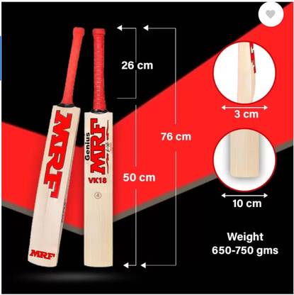 rc sports MRF Cricket Bat || Size 04 || Poplar Willow Cricket  Bat For 9 - 11 Yrs