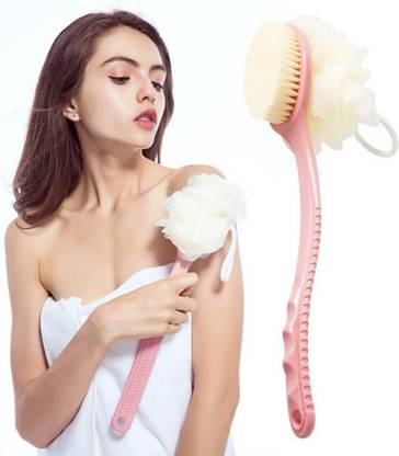 samir 2-in-1 Bath Sponge Dourable Side Back Scrubber Brush Loofah With Handle L-01