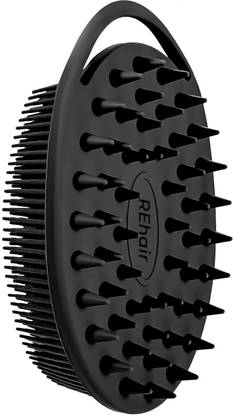 REhair Ultra Soft Silicone Bath Brush, 2 in 1 Body & Shampoo Scrubber Loofah (Black)