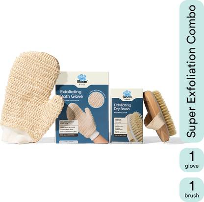 Bloom 1 Dry Oval Brush & 1 Bath Glove Combo | Skin Exfoliation & Lymphatic Drainage