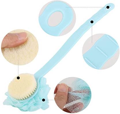TrueEssence 2 in 1 Bath Body Brush with Loofah and Long Handle | Back Body Brush