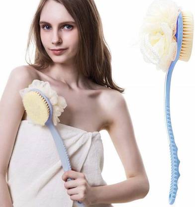 Masox Store 2-in-1 Bath Sponge Dourable Side Back Scrubber Brush Sponge With Handle L-102