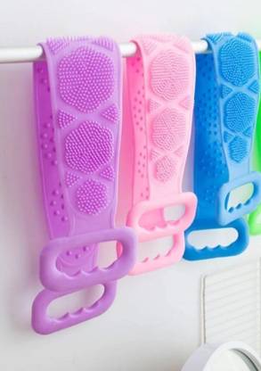 Funel Pack of 3 Silicone Body Back Bath Scrubber / Double Side Bathing Back Scrubber Brush belt for deep cleaning, Gentle Massage (Pack of 3)
