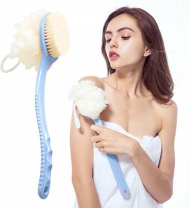 LeaFox 2 IN 1 Back Body Bath Brush with Bristles and Loofah Scrubber with Long Handled