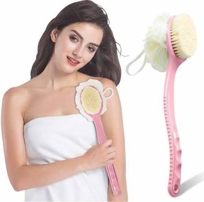 BRS Sells Brush, with 2 IN 1 double sided bristles, Loofah with handle, Shower Brush