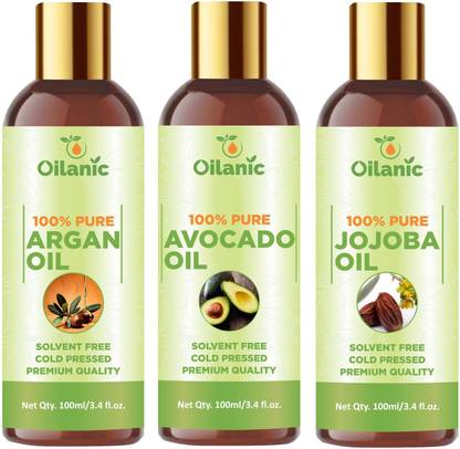 Oilanic Premium Argan Oil, Avocado Oil & Jojoba Oil Combo pack of 3 bottles of 100 ml(300 ml)
