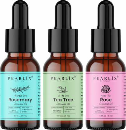 PEARLiX Tea Tree, Rosemary & Rose Essential Oil | Pack Of 3 | Scalp Itching, Acne