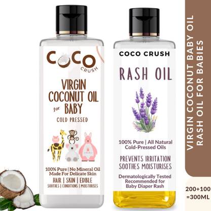 COCO CRUSH Natural Baby Rash Oil & Virgin Coconut Cold Pressed Oil for Massage(100ml+200ml)