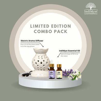 IndiMyst Essential Oils with Ceramic Diffuser-100% Natural Aromatherapy Oils|15 ml each