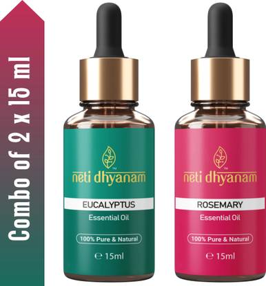 Neti Dhyanam Eucalyptus & Rosemary Essential Oil | Aroma, Skincare & Haircare | Combo of 2