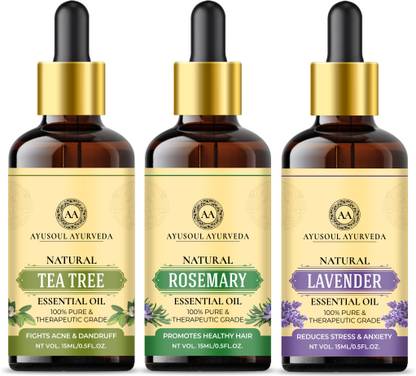 Ayusoul Ayurveda Natural Tea Tree| Rosemary| Lavender Essential Oil Combo Pack