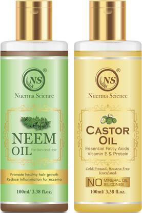 Nuerma Science Castor Oil & Neem Oil (For Hair Growth, Anti Fungal & Good Skin) (100 ML Each in Pack of 2)