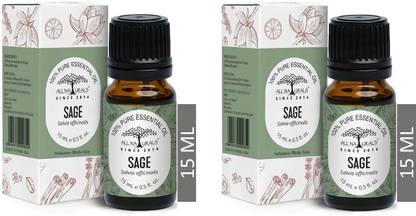 All Naturals Sage Essential Oil (15ml x2) for Aromatherapy, Positivity & Clear Breathing