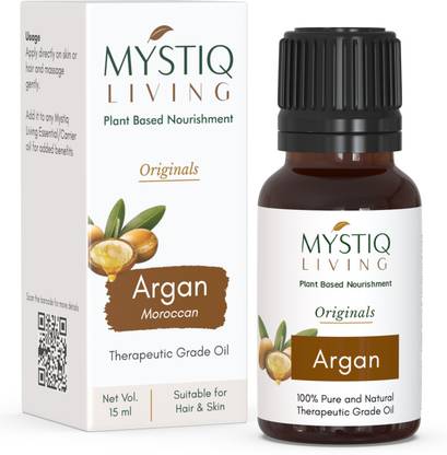 Mystiq Living Pure Moroccan Argan Oil, Cold Pressed Organic, For Hair, Skin, Beard & Anti-Ageing Face Care