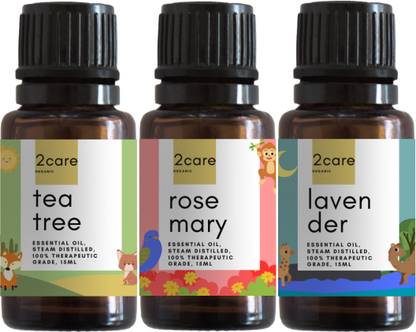 2 care tea tree oil, Rosemary oil & lavender essential oil combo, each of 15ml (pack of 3)