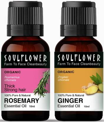 Soulflower Rosemary & Ginger Essential Oil Combo | For Hair Growth, Belly Fat, Skin Care |