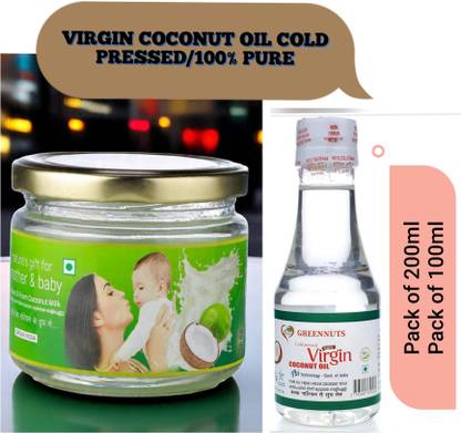 GREENNUT Extra Virgin Coconut Oil Cold Pressed Pack of 200+100ML