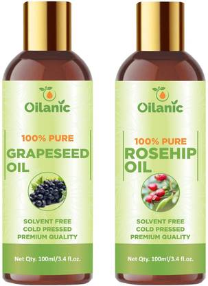 Oilanic Premium Grapeseed Oil & Rosehip Oil Combo pack of 2 bottles of 100 ml(200 ml)