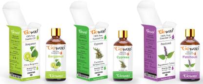 GO WOO Patchouli Oil Aroma Oil Pack of 3 Bergamot, Cypress & Patchouli Essential Oil - For Sleeping, Diffuser, Soap Making, Relaxing Sleep & Aroma Diffuser.