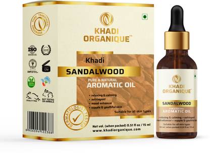 khadi ORGANIQUE Sandalwood Essential Oil 100% Organic Pure Undiluted Therapeutic Grade Scented Oils - for Diffuser, Relaxation, Skin Therapy & More