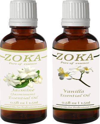Zoka Pure and Natural Undiluted Jasmine & Vanilla Essential Oil Combo Set