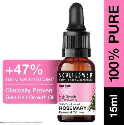 Soulflower Rosemary Essential Oil, 15ml, 100% Pure, Natural & Undiluted Re vitalizer for Hair Growth, Long, Shining & Strong Hair, Hydrating & Moisturising Skin, For Steam, Cough & Cold - Camphor Family