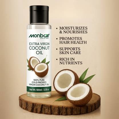 MONBAIR Virgin Coconut Oil - For Baby Massage, Hair and Skin (100% Pure & Cold Pressed)