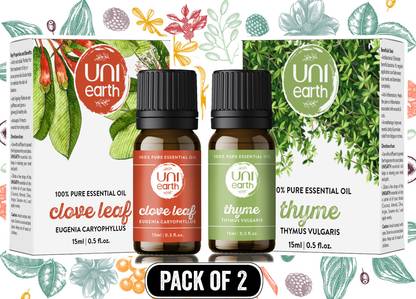 Uniearth 100% Pure Clove Leaf & Thyme Essential Oils Combo, for Skin and Hair Care