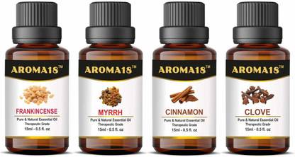 Aroma18 Frankincense, Myrrh, Cinnamon, Clove Essential Oil Combo Set of 4 x 15ml