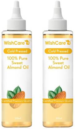 WishCare Pure Cold Pressed Sweet Almond Oil For Healthy Hair And Glowing Skin - Pack of 2 (200ML Each)