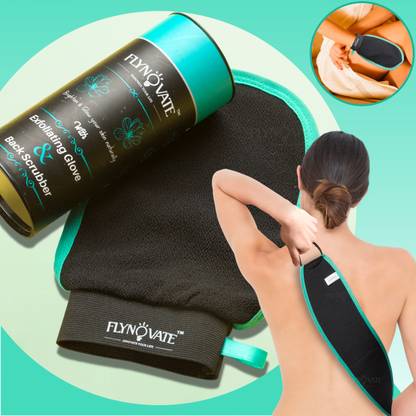 FLYNOVATE 2 in 1 Exfoliating Gloves for Dead Skin Remover with FREE Back Scrubber