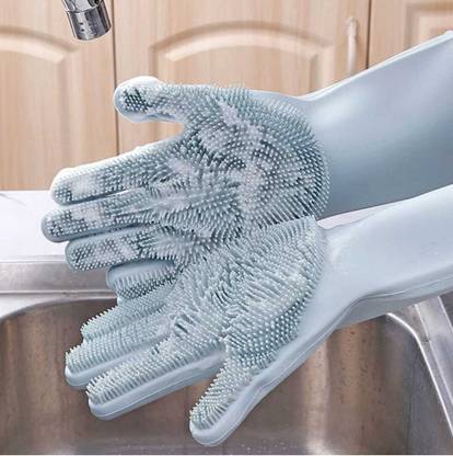 THE WARM CHEF Silicone Grey Bath glove & scrubber pack of 1 pair