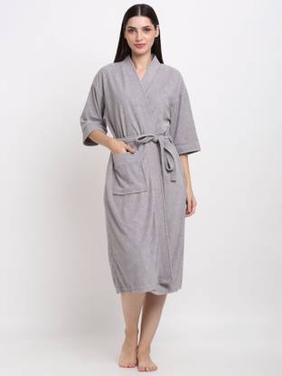 Poorak Grey Free Size Bath Robe